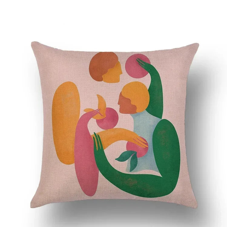 Abstract Portrait Painting Linen Sofa Pillow Case Set by Axyaa Art Decor