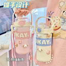 Axyaa Kawaii Thermal Straw Water Bottle - Stainless Steel, Keep Drinks Hot/Cold, Cute Design & Durable