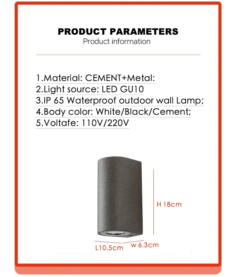 Axyaa Waterproof Outdoor Wall Sconce Black White Gray Cement - Up Down GU10 Bulb