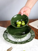 Axya Vintage Green Dining Set with Handcarved Ceramic Bowl - Kitchenware for Stylish Dining