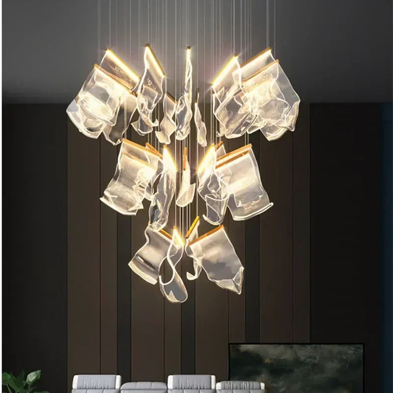 Axyaa Luxury Acrylic Leaf LED Chandelier Dimmable Pendant Light