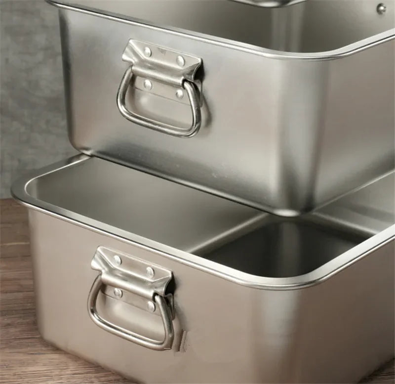 Axya 304 Stainless Steel Plate Metal Tray with Handle - Square Baking Dish BBQ Storage Tray