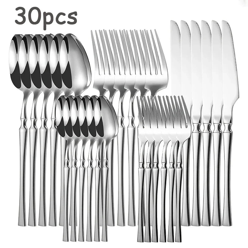 Axyaa Stainless Steel Tableware Set Knife Spork Kitchen Restaurant 20/30pcs Silver
