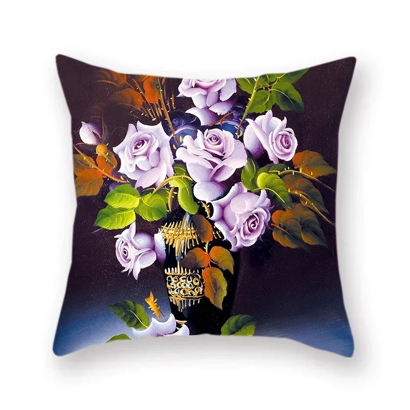 Purple Rose Vase Decorative Pillow Cover 45x45cm by Axyaa