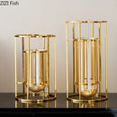 Axyaa Golden Bracket Glass Vase with Artificial Flowers in Modern Metal Frame