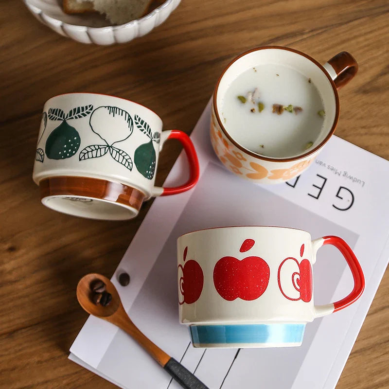 Axya Retro Japanese Flower Ceramic Coffee Mug Set 300ml