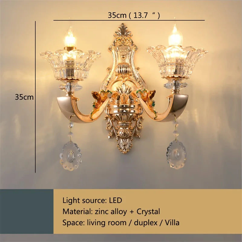 Luxury Gold Crystal Wall Sconce LED Lamp for Home, Bedroom, Living Room by Axyaa