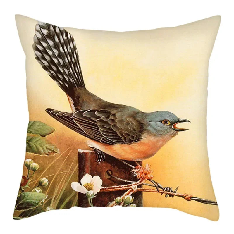 Axyaa Bird and Flower Printed Pillow Cover 45x45cm for Home Sofa Decor