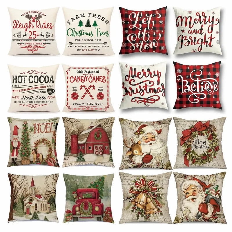 Axyaa Christmas Cushion Cover Set - Merry Christmas Decorations Pillowcase