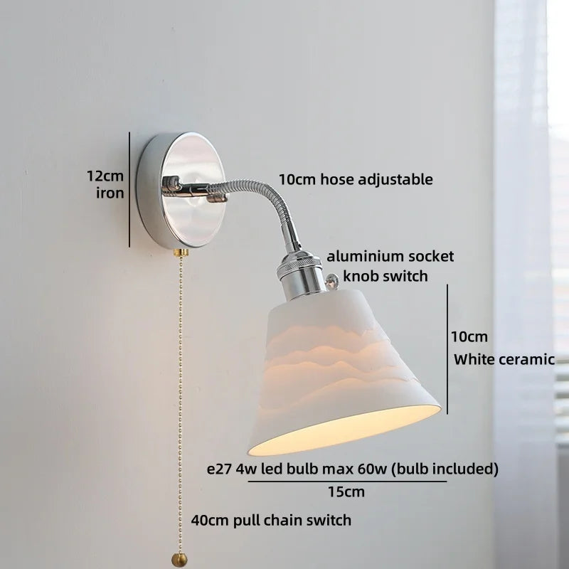 Axyaa White Ceramic LED Wall Light with Pull Chain Switch