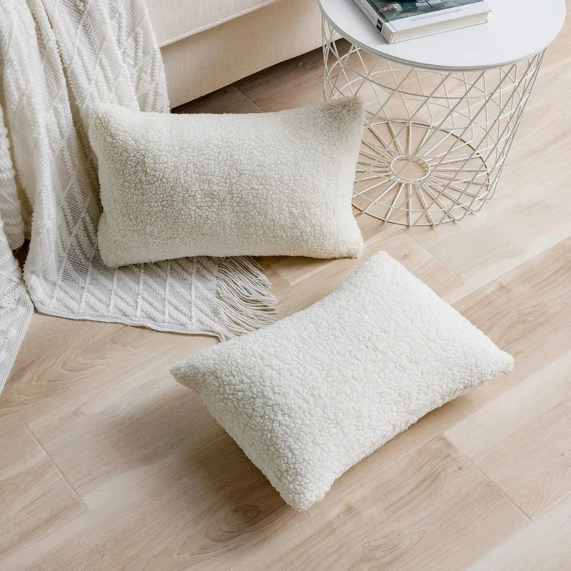 Axyaa Soft Teddy Velvet Pillow Cover - White, Skin-Friendly Cushion Cover