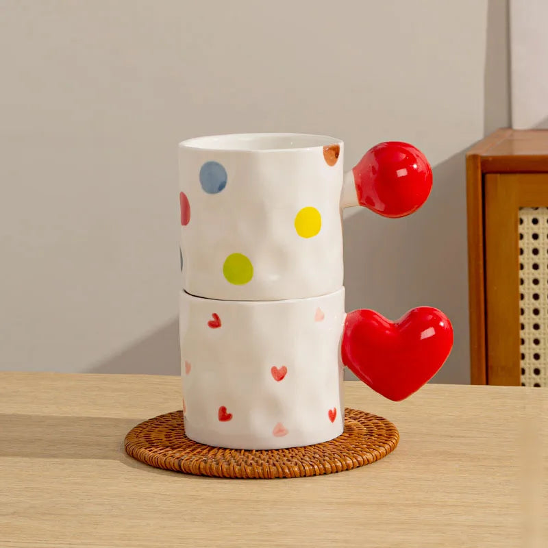 Axya Heart-Shaped Ceramic Coffee Mug – Cute Cartoon Design for Girls & Birthday Gift