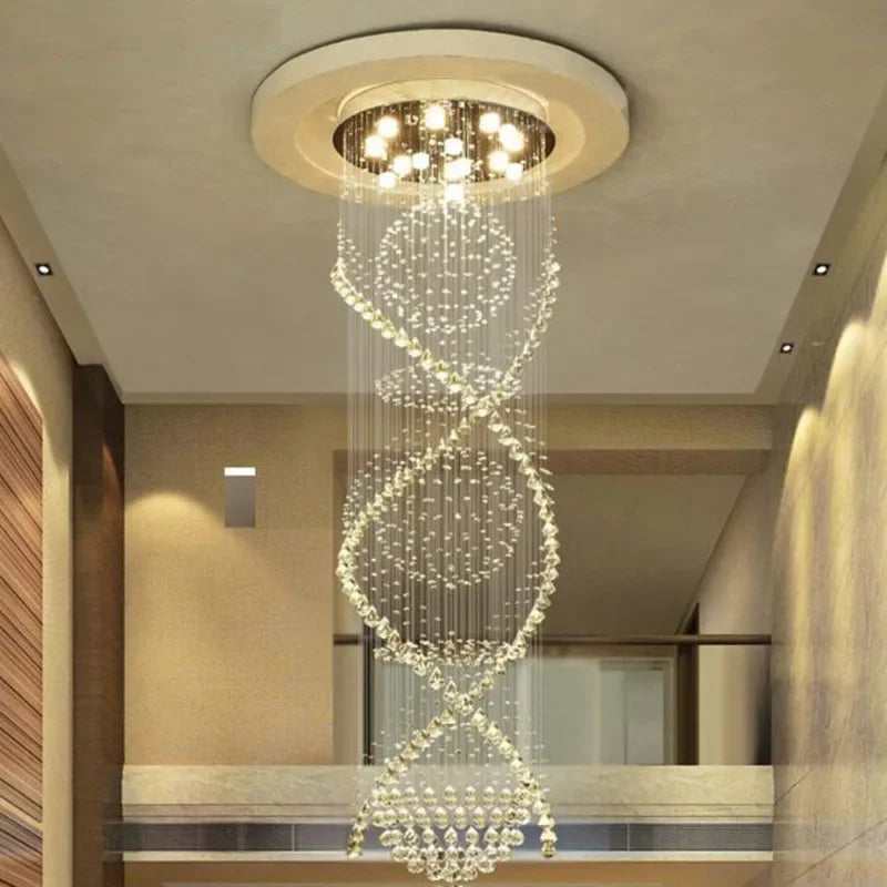 Axyaa Double Spiral Crystal Chandelier: Luxe K9 Crystal Electric Lighting for Elegant Spaces