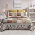 Axyaa Red Multicolor Patchwork Quilt Set - Queen Size 100% Cotton Reversible Quilted Bedspread