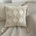 Moroccan Beige Fringe Tufted Pillow Case for Chic Home Decor by Axyaa