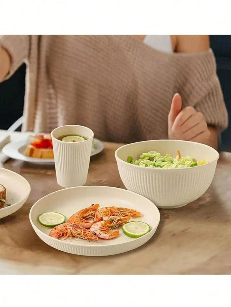 Axyaa 24-Piece Dinnerware Set, Reusable Cup, Plate and Bowl for Camping, Picnic - Beige