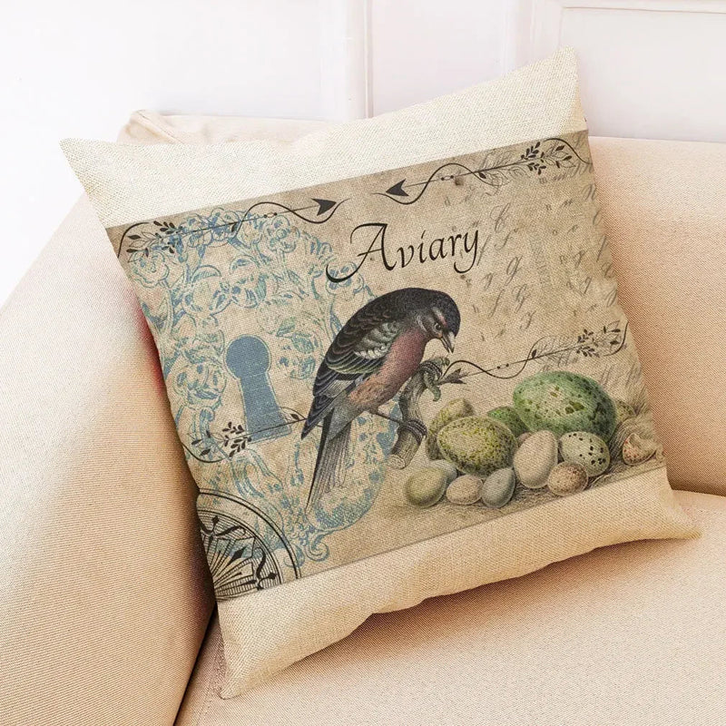 Axyaa Retro Flower Bird Linen Pillowcase Car Seat Cushion Cover Living Room Sofa
