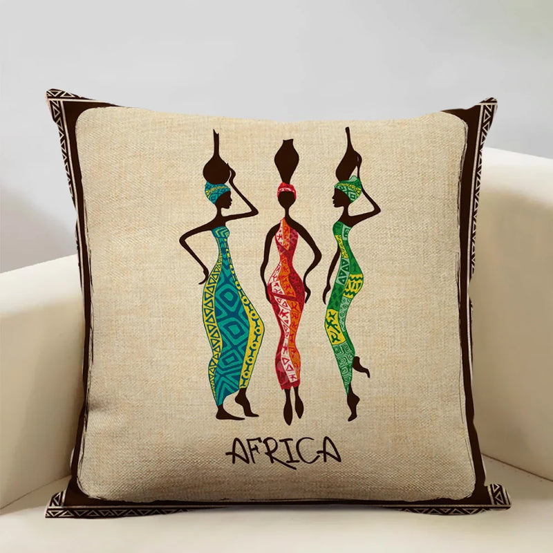 Axyaa African Dance Oil Painting Cushion Cover 45x45cm for Home Living Room Decor