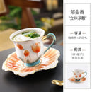Axyaa Camellia Flower Ceramic Coffee Cup Saucer Set - Embossed Floral Design Mug Home Gift