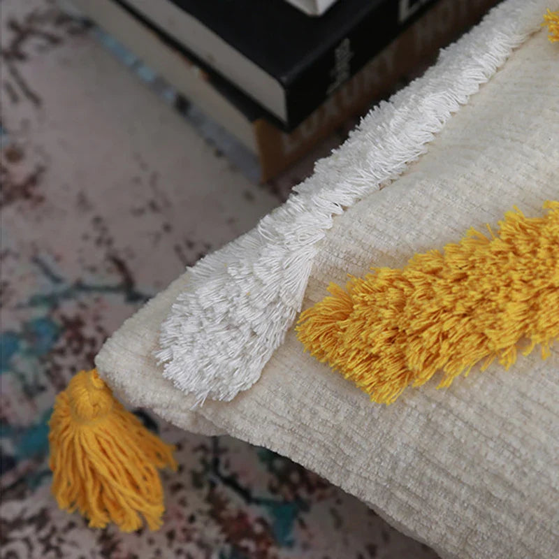 Chenille Tufted Boho Pillow Case with Tassels - Axyaa Brand