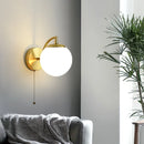 Axyaa LED Wall Light Pull Chain Switch Modern Style Glass Iron Bedroom Lamp