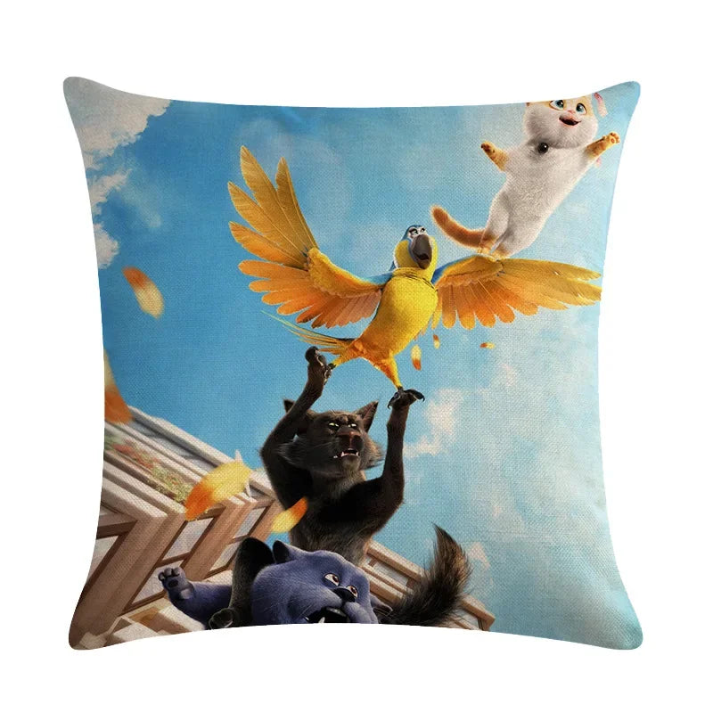 Axyaa Cartoon Cat Linen Pillow Cover for Leisure Sofa Chair Decor 45*45cm