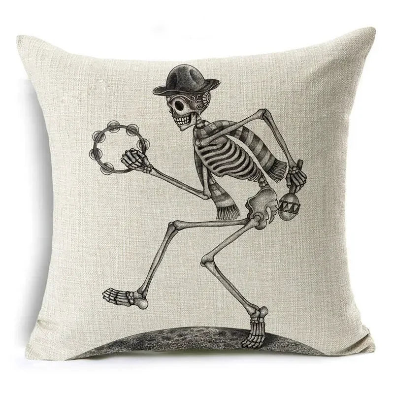 Axyaa Bone Cartoon Cushion Cover - Halloween Themed Decorative Pillow Case
