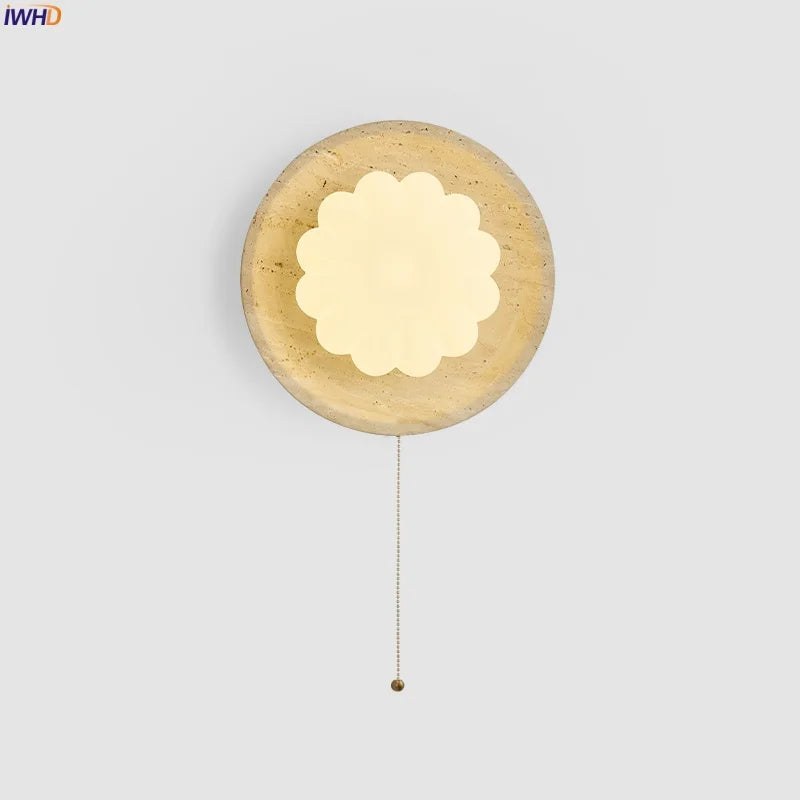 Axyaa Wabi Sabi LED Wall Lamp Yellow Travertine Pull Chain Switch for Living Room