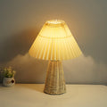 Axyaa Rattan Table Lamp with Pleated Fabric Shade & Tricolored Bulb