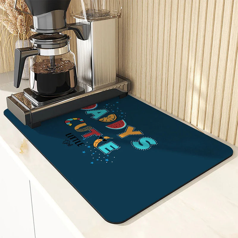 Axyaa Dino Text Kitchen Drying Mat - Quick Draining Pad for Bathroom & Faucet