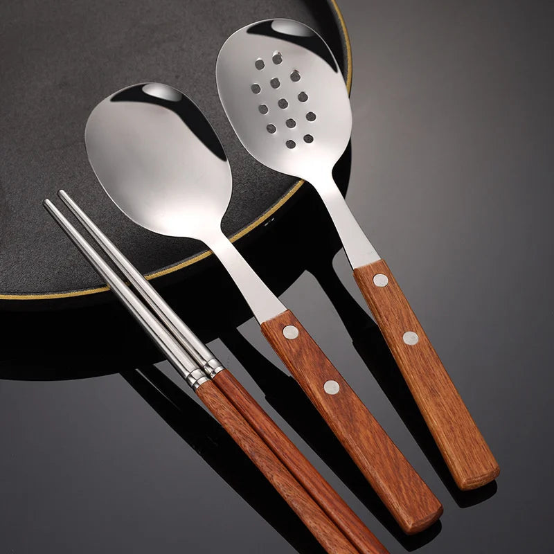 Axyaa Stainless Steel Wooden Handle Tableware Set