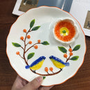 Axyaa Ceramic Magpie Plate - Hand Drawn Dumpling & Snack Serving Plate for Molecular Cuisine