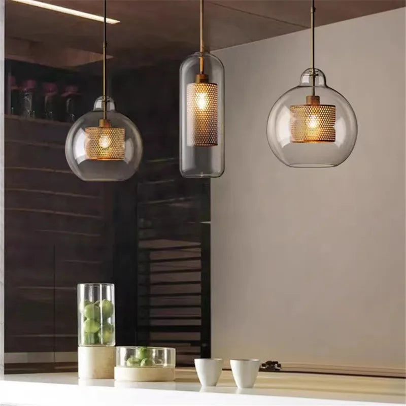 Nordic Mesh Pendant Light with Transparent Lampshade by Axyaa