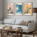 Retro Ocean Wave Japanese Gallery Wall Art Set by Axyaa