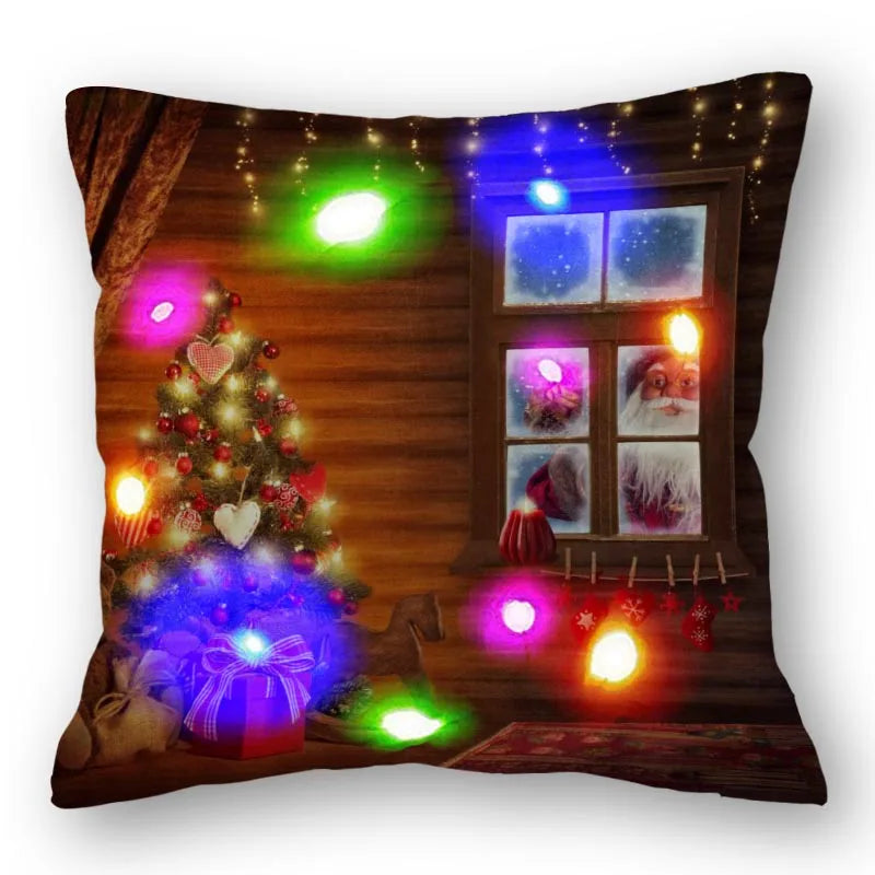 Christmas Santa LED Light Pillowcase for Home Decor, 45x45cm - Axyaa