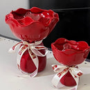 Axyaa Ceramic Vase Ribbon Bouquet Home Decoration Floral Arrangement Bridal Bouquet
