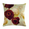 Axyaa Red & White Rose Oil Painting Linen Cushion Cover - Floral Decorative Pillowcase