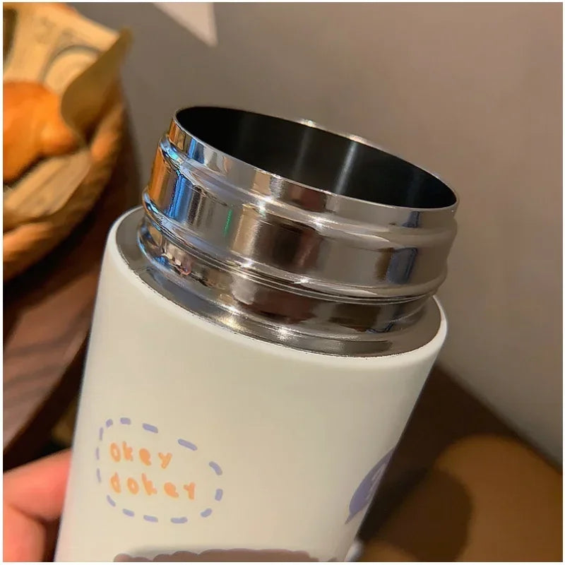 Axyaa 380ml Stainless Steel Vacuum Flask with Straw - Cute Thermal Insulation Water Bottle