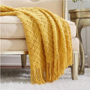 Axyaa Yellow Checked Knitted Throw Blanket: Soft, Cozy, Lightweight