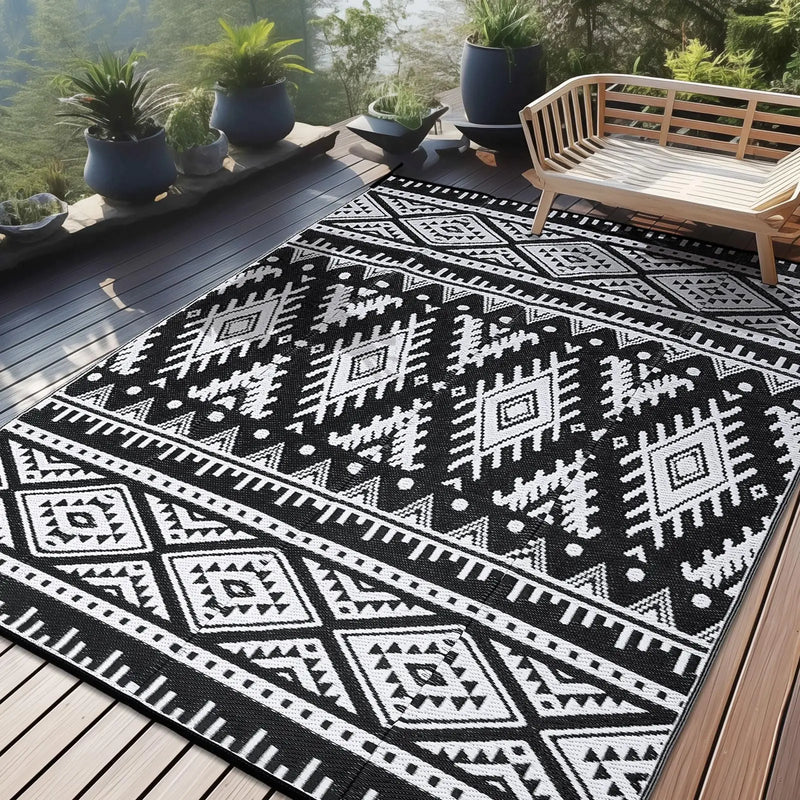 Axyaa Reversible Outdoor Straw Rug Waterproof Boho Patio Mat