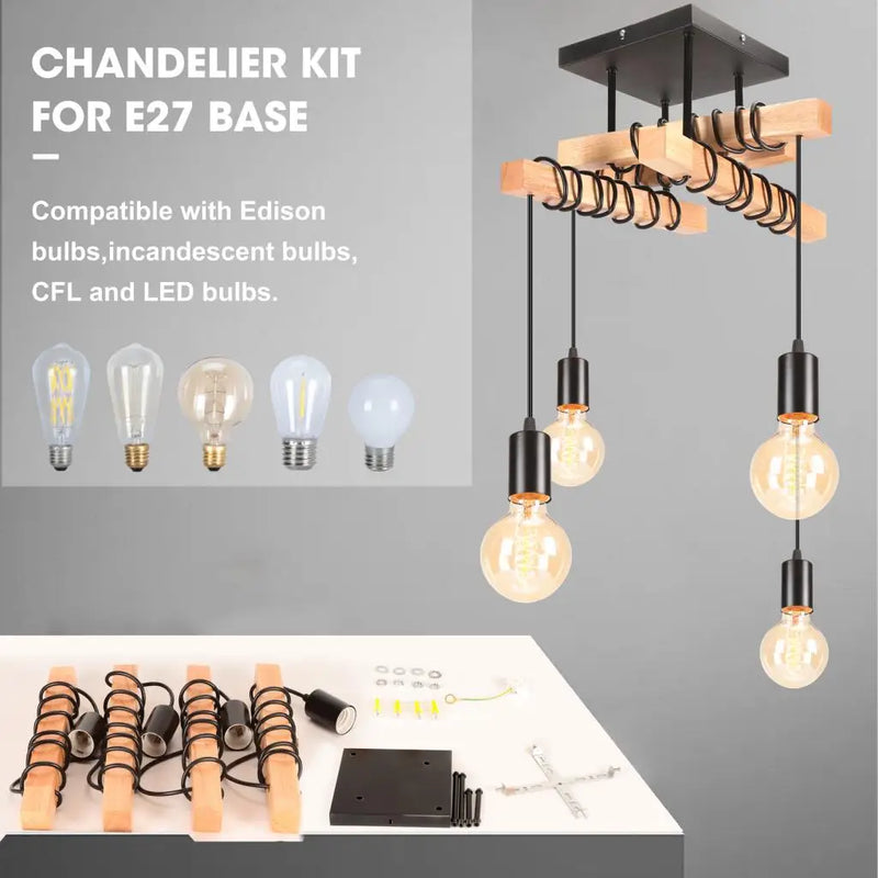 Axyaa Wood LED Chandelier Ceiling Lamp - Modern Living Room Dining Room Pendant Light