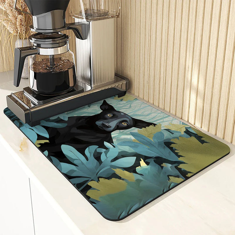 Axyaa Tropical Plant Dog Kitchen Drying Mat - Quick Dry Tableware & Bathroom Pad