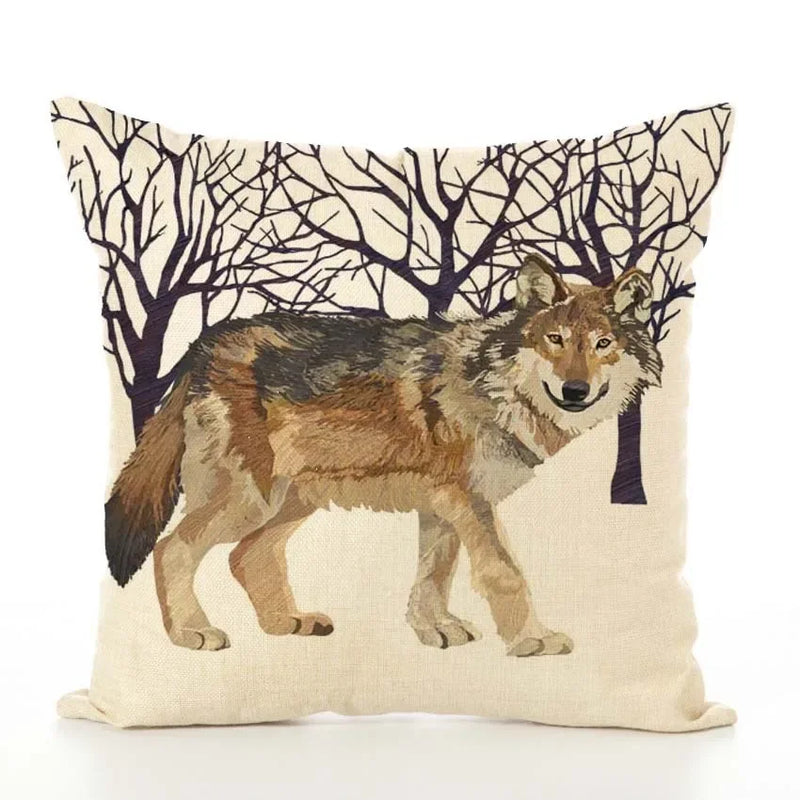 Squirrel Bird Bear Fox Animal Printed Cotton Linen Pillowcase by Axyaa