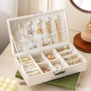 Axyaa PU Leather Jewelry Box: Tabletop Organizer with Lock, Necklace Hooks, Rings Storage