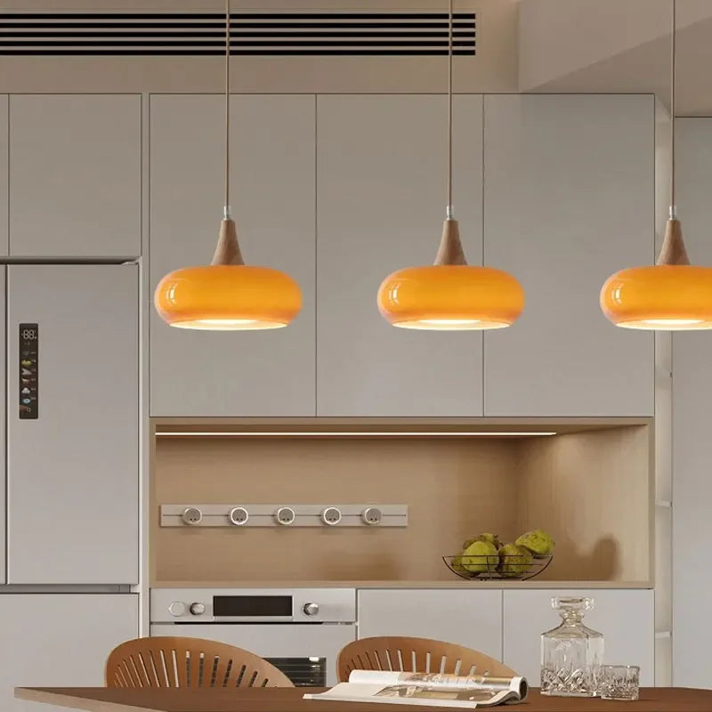 Axyaa Wooden Art Glass Chandelier LED Pendant Lights for Home Decor