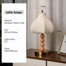 Axyaa Vintage Wood Fabric Desk Lamp, Japanese Style Bedside Study Bedroom Retro Lighting