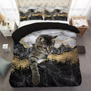 Axyaa Cat Marble Print Duvet Cover Set with Cute Design & 2 Pillow Cases
