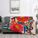 Axyaa Mexican Flowers Embroidery Art Blanket: Soft Fleece Warm 3D Throw Blanket