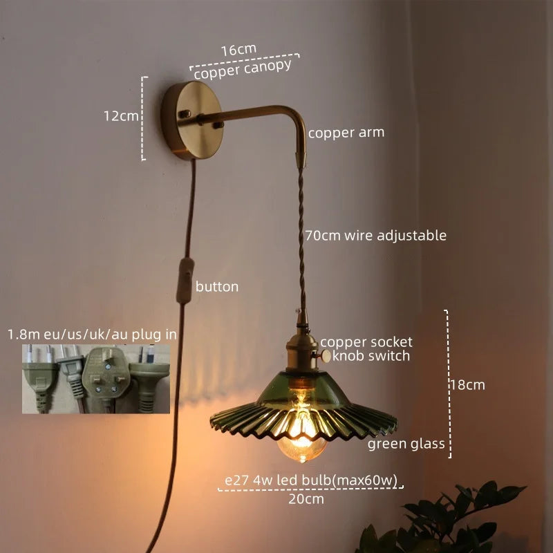 Axyaa Copper Glass LED Wall Sconce - Stylish Indoor Stair Light Fixtures