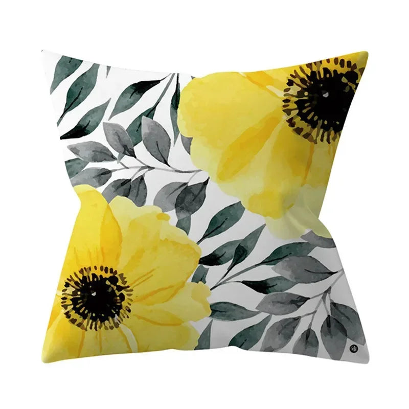 Axyaa Yellow Floral Geometric Cushion Cover 45x45cm